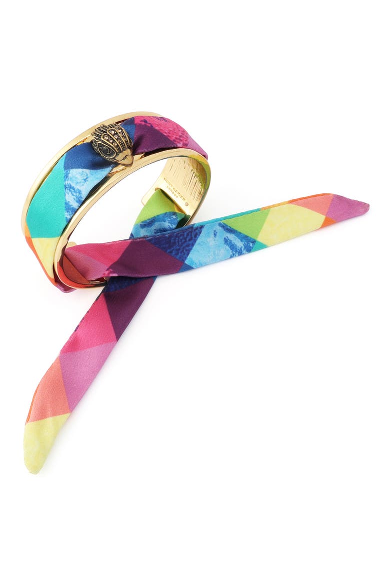 Stained Fabric Tie Bracelet, Alternate, color, GOLD/ MULTI