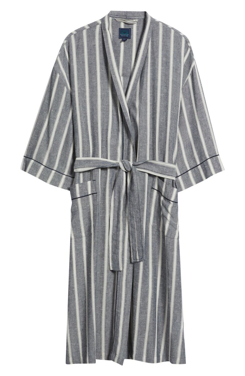 Majestic International Textured Retreat Stripe Shawl Collar Woven Cotton Robe, Main, color, 