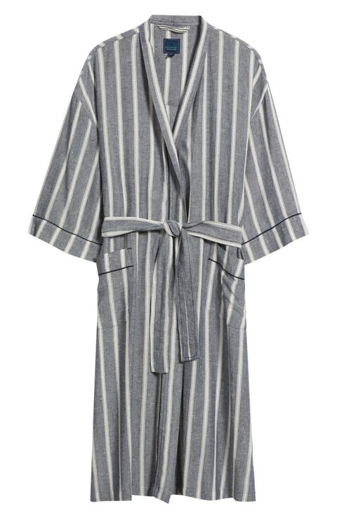 Textured Retreat Stripe Shawl Collar Woven Cotton Robe