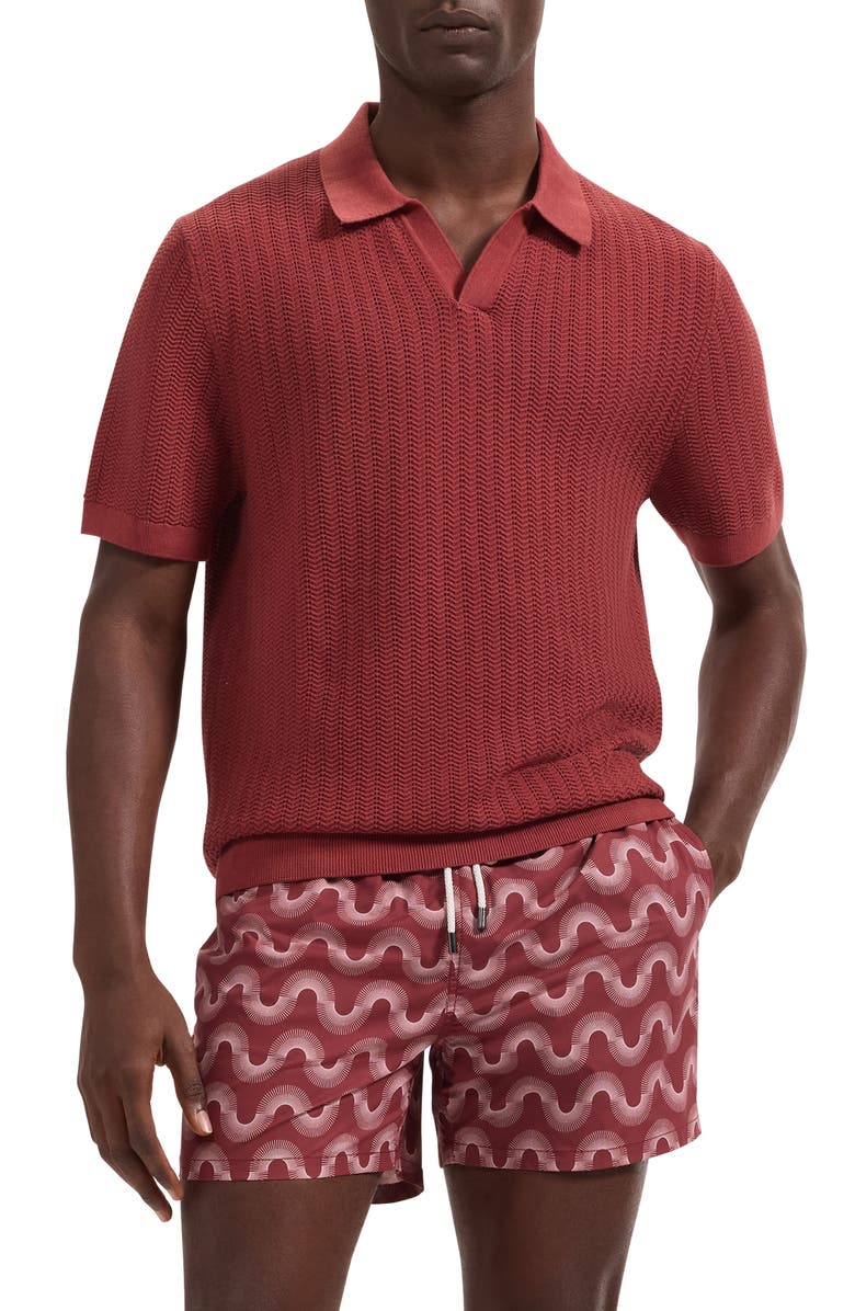 Bugatchi Pointelle Stitch Cotton & Silk Polo Sweater, Main, color, Rio Red