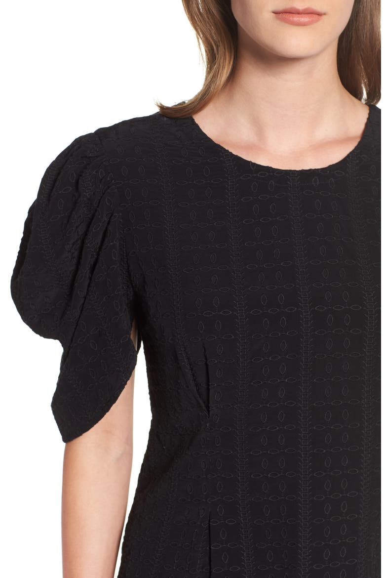 Embroidered Puff Sleeve Top, Alternate, color, BLACK