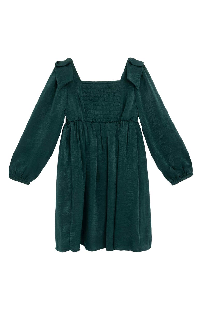 Speechless Kids' Bow Shoulder Satin Long Sleeve Dress, Alternate, color, Hunter