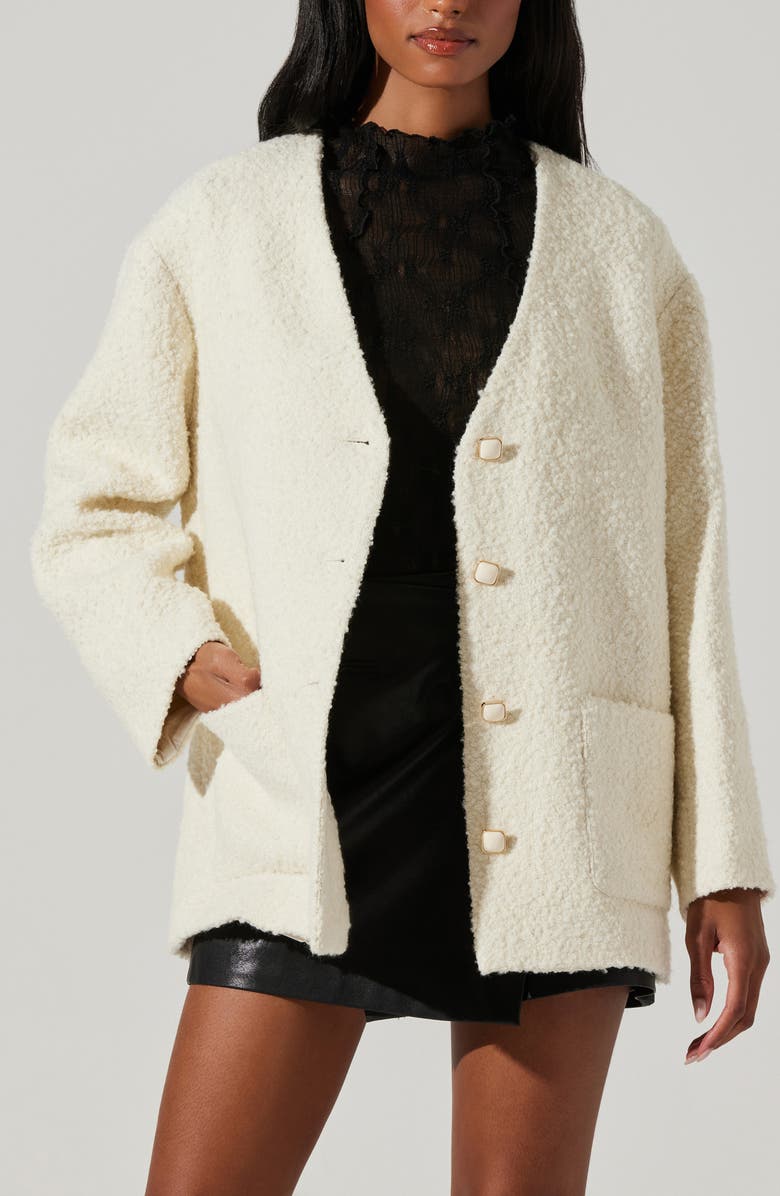 ASTR the Label Maidy Wool Blend Bouclé Knit Coat, Alternate, color, Cream