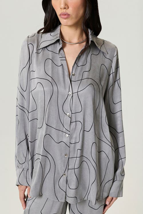 Nocturne Printed Draped Long Sleeve Shirt In Gray