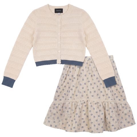 Floral Scallop Trim Cardigan & Lined Skirt Set
