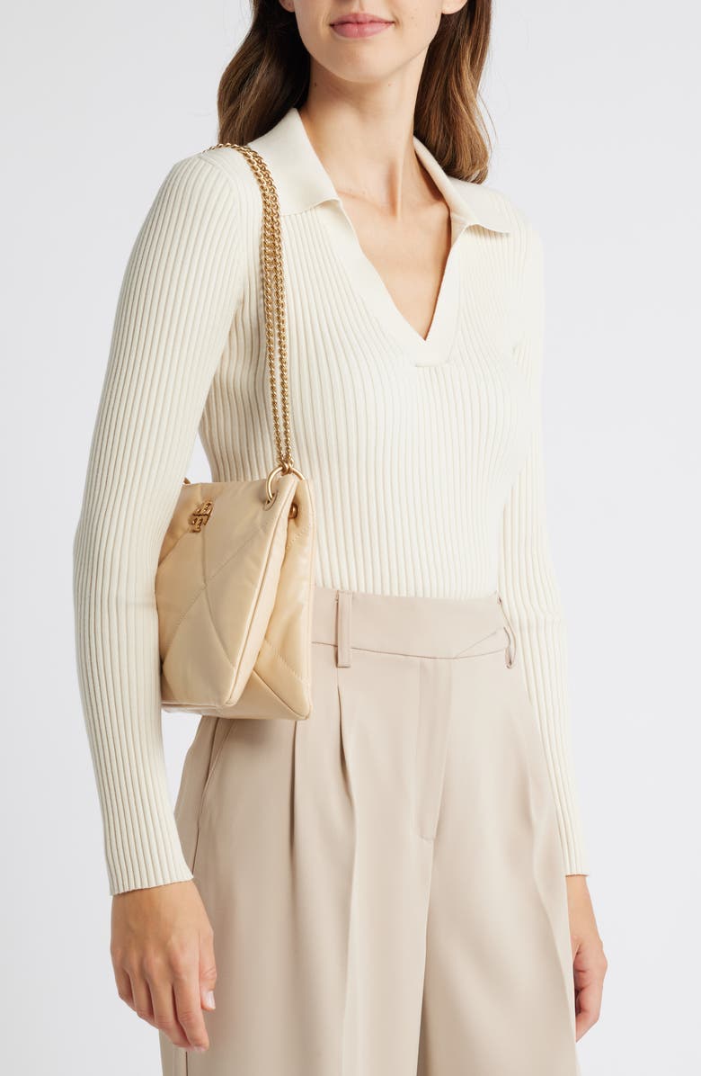 Tory Burch Small Kira Diamond Quilted Leather Shoulder Bag, Alternate, color, Vanilla Soft Serve