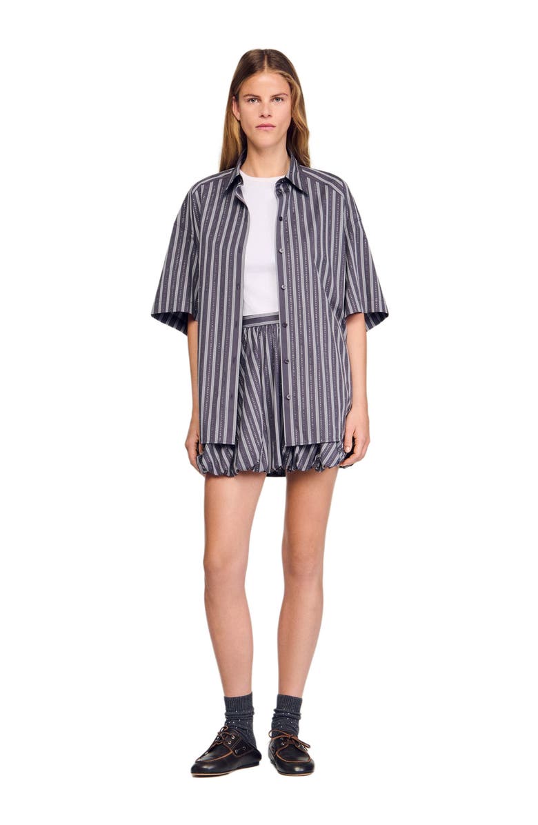 SANDRO Oversized striped rhinestone shirt, Alternate, color, Grey