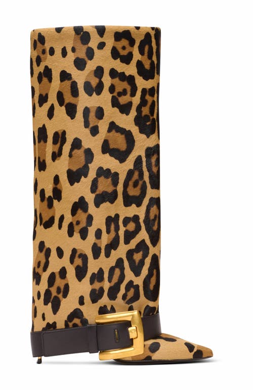 Balmain Anthem Leopard Print Leather Boots In Brown