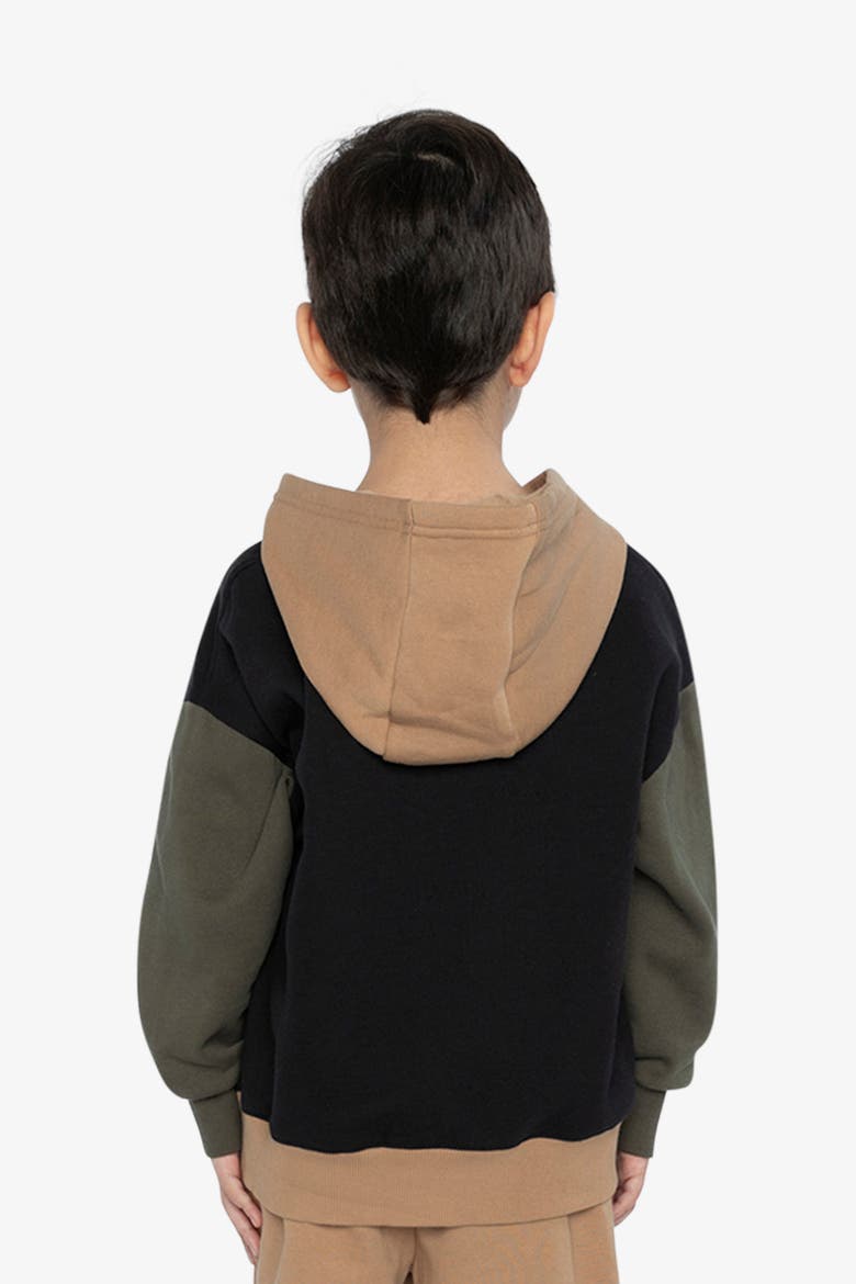 Hooded Colorblock Kangaroo Pocket Fleece Cardigan, Alternate, color, Black, Green and Beige