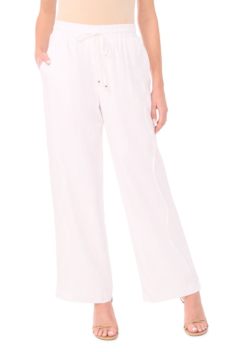 CeCe Drawstring Linen Blend Pants, Main, color, Ultra White