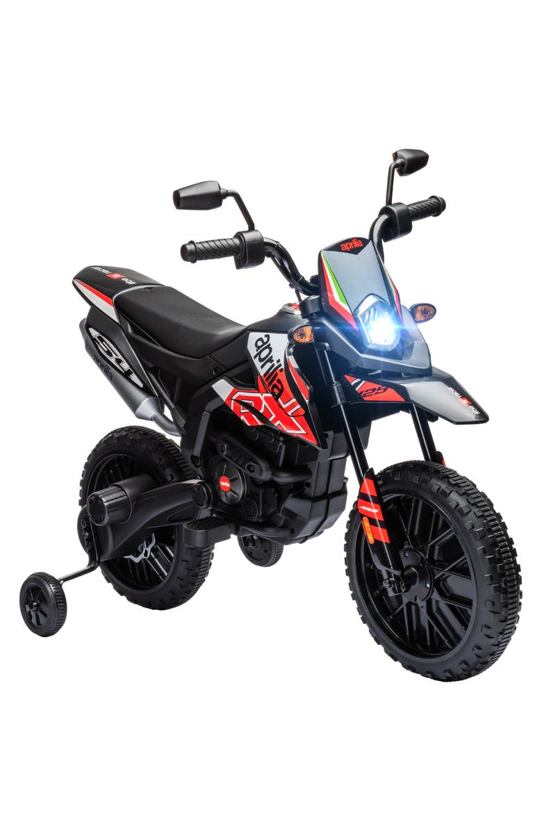 Qaba 12V Kids Motorcycle, Aprilia Licenced with Training Wheels, Spring Suspension, Main, color, Red