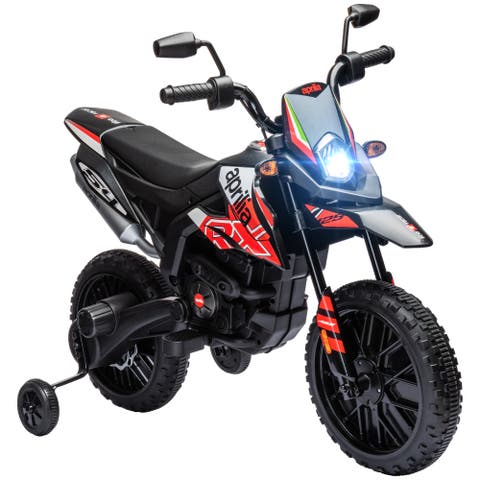 12V Kids Motorcycle, Aprilia Licenced with Training Wheels, Spring Suspension