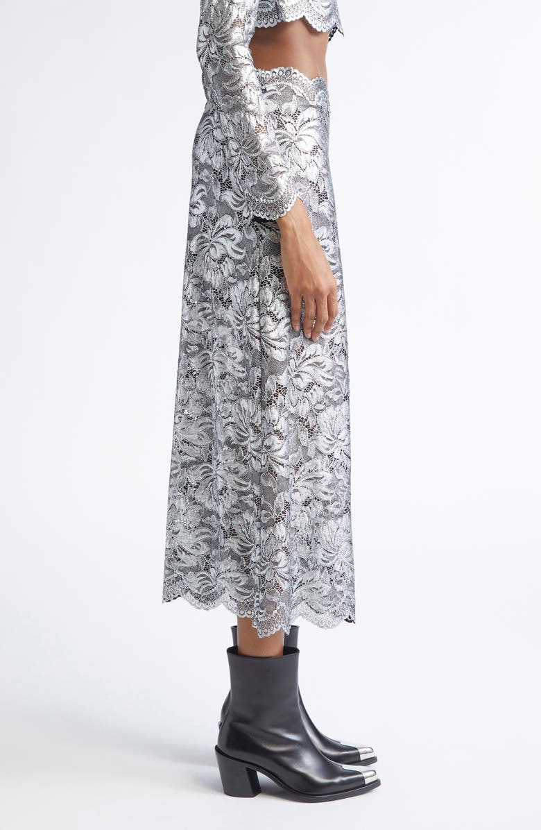 Rabanne Metallic Stretch Lace Skirt, Alternate, color, Black / Silver