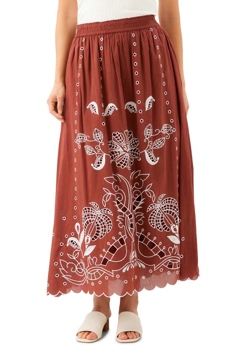 Karen Kane Embroidered Eyelet Cotton Midi Skirt, Main, color, Chocolate