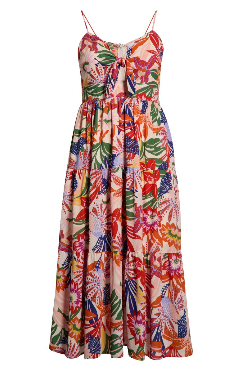 SUGARLIPS Hatley Floral Tie Knot Midi Dress, Alternate, color, Blue-Pink-Cream