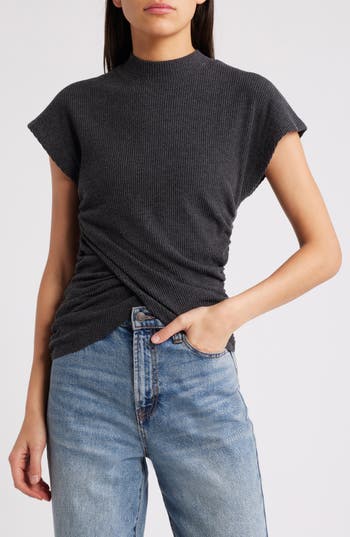 Nation Ltd Khloe Rib Top In Dark Charcoal Heather