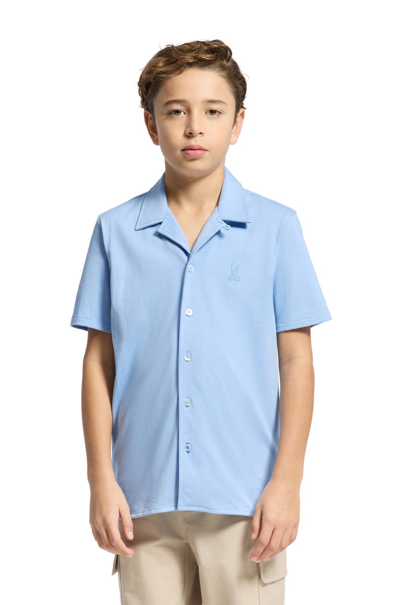 Psycho Bunny Kids' Bryan Pima Cotton Blend Camp Shirt, Alternate, color, Serenity