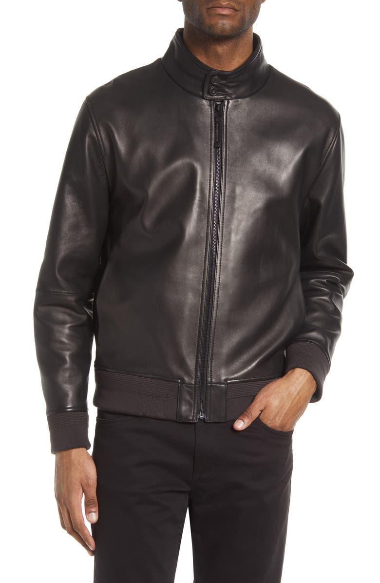 Vince Harrington Leather Bomber Jacket, Alternate, color, Black