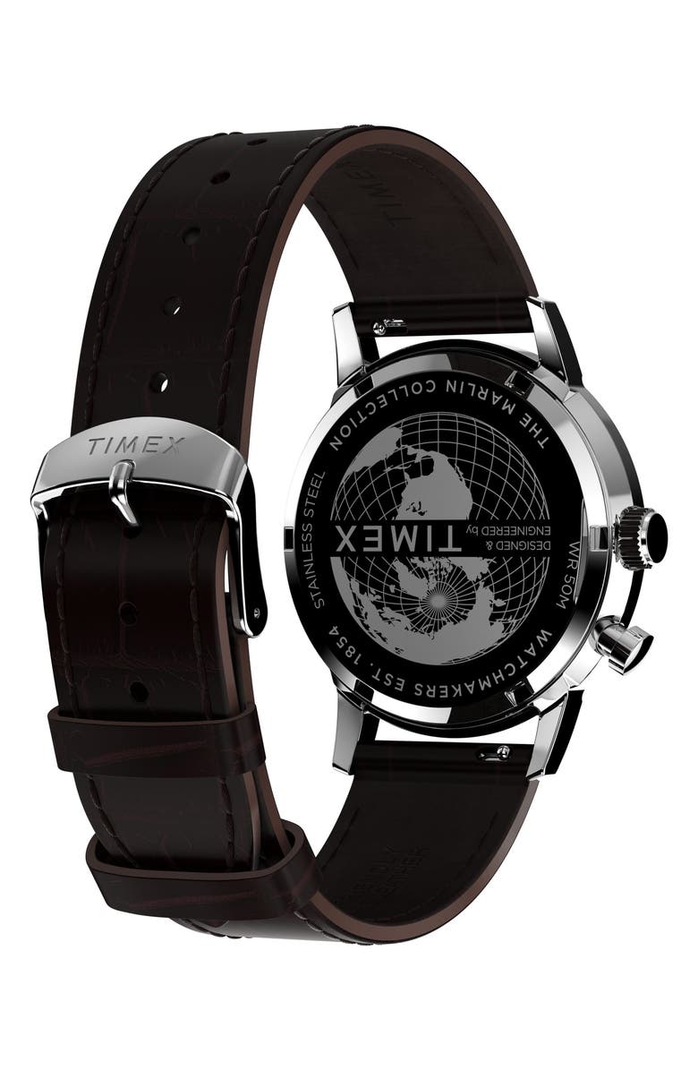 Timex<sup>®</sup> Marlin Moon Phase Leather Strap Watch, 40mm, Alternate, color,