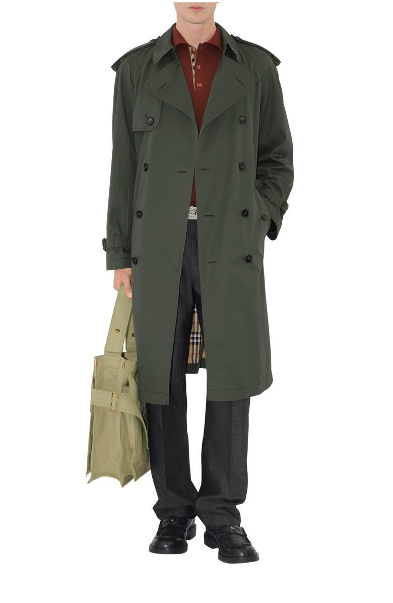 Burberry Mid-length Gabardine Trench Coat, Main, color, Yew Green