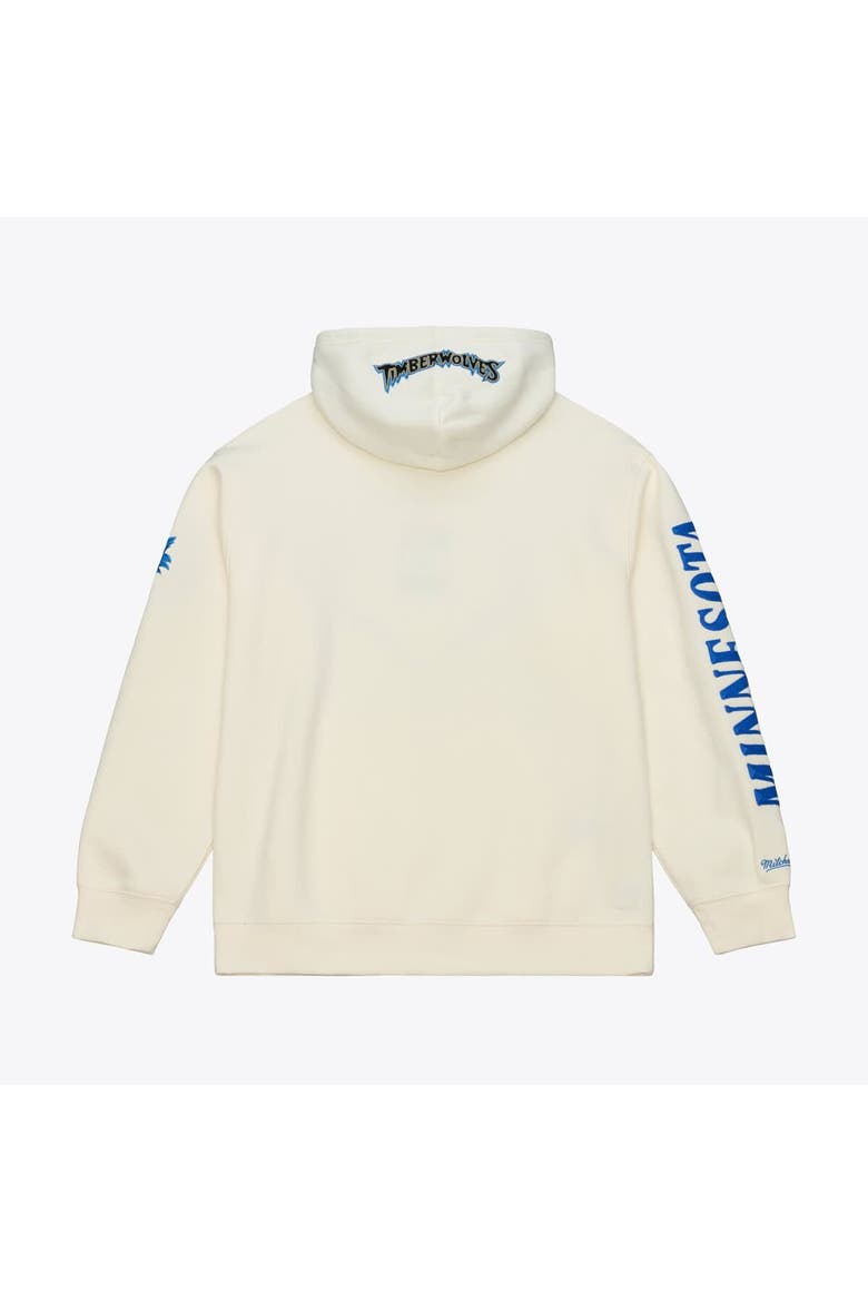 Men's Mitchell & Ness Cream Minnesota Timberwolves Hardwood Classics Chainstitch Premium Fleece Hoodie, Alternate, color, Cream