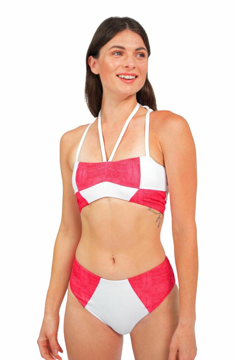Mary Mercedes Massi Bikini Bottom With Color-Blocked Tile Pattern, Alternate, color, White And Red