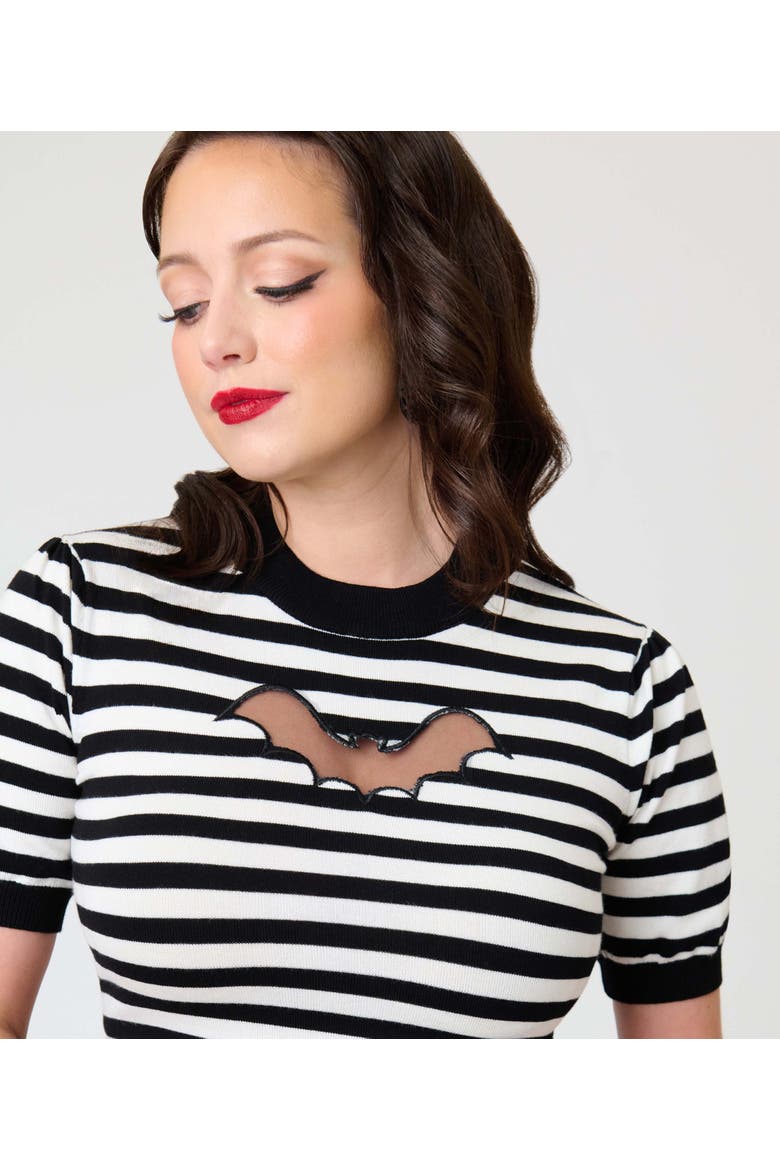 Printed Heart Cutout Knit Sweater, Alternate, color, Black & White Stripe