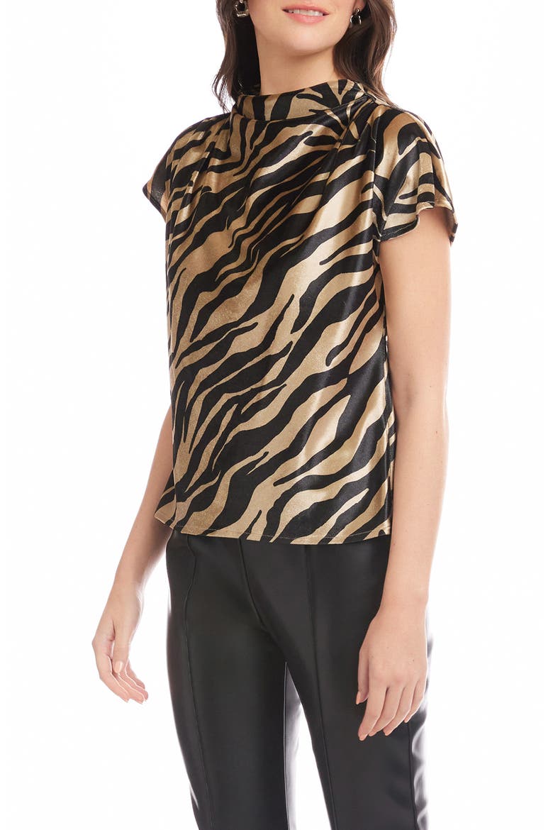 Emmeline Cowl Neck Velvet Top, Alternate, color, ZEBRA