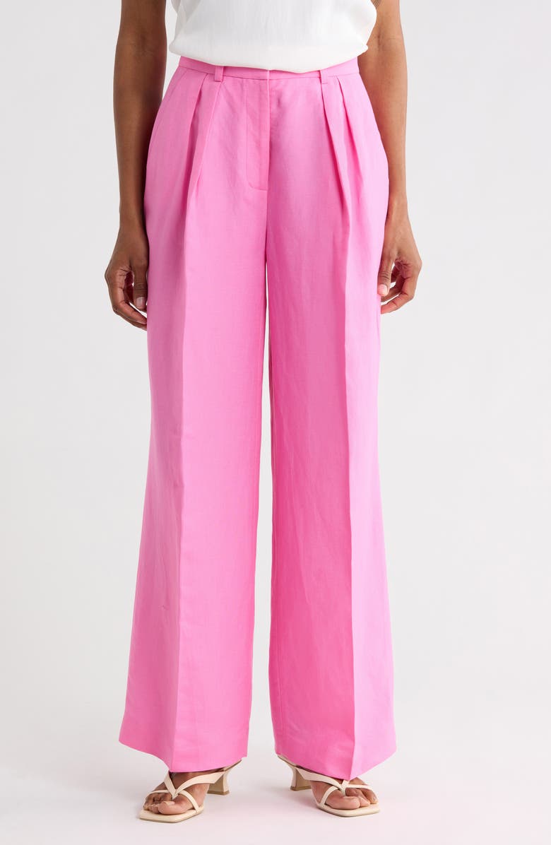 Kenneth Cole Linen Blend Wide Leg Pants, Main, color, Pop Pink