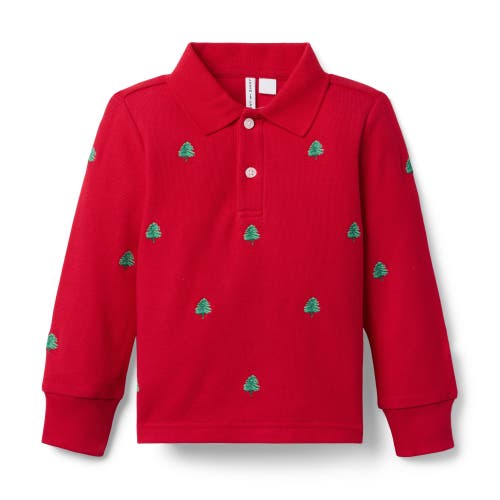Janie And Jack Embroidered Tree Pique Polo In Red