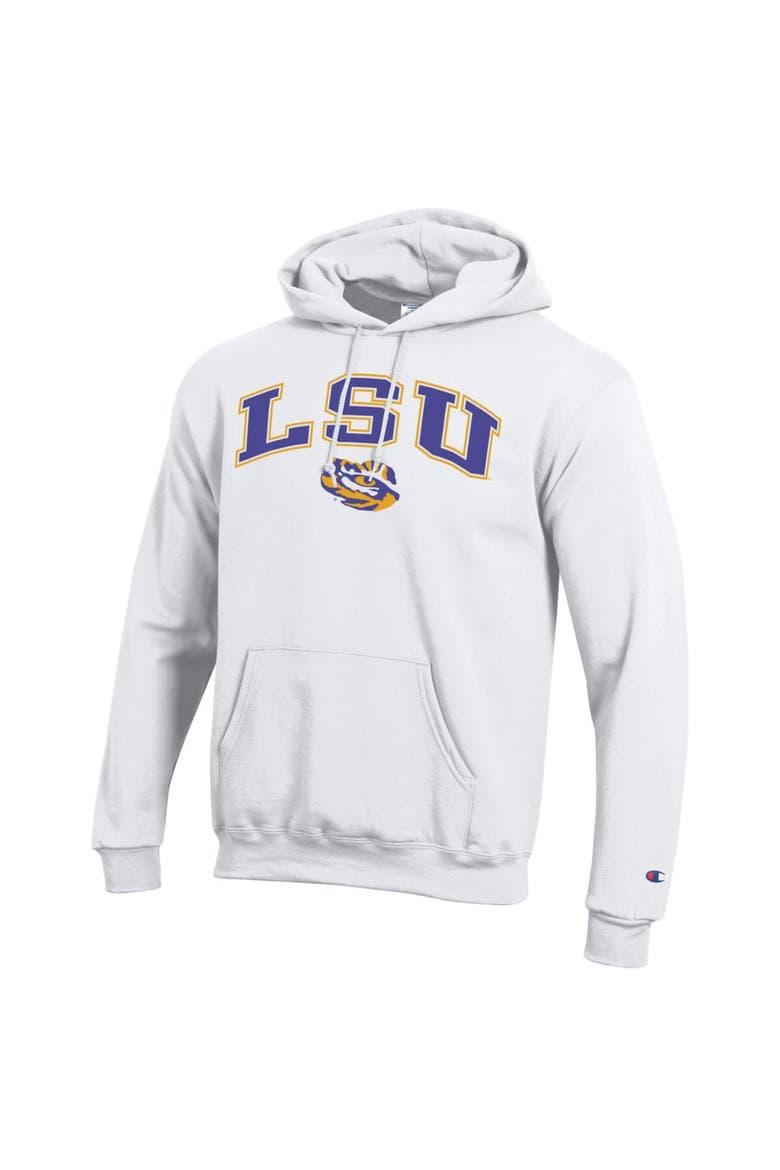 Men's Champion  White LSU Tigers Arch Over Logo Pullover Hoodie, Alternate, color, White
