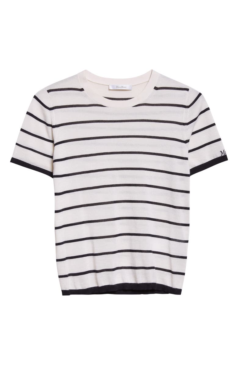 Max Mara Pavetta Stripe Short Sleeve Cashmere & Silk Sweater, Alternate, color, Ivory