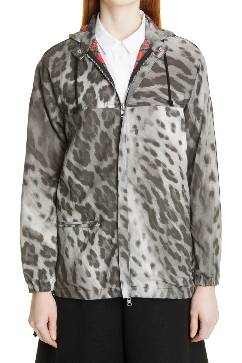 Leopard Print Hooded Jacket, Main, color, GREY