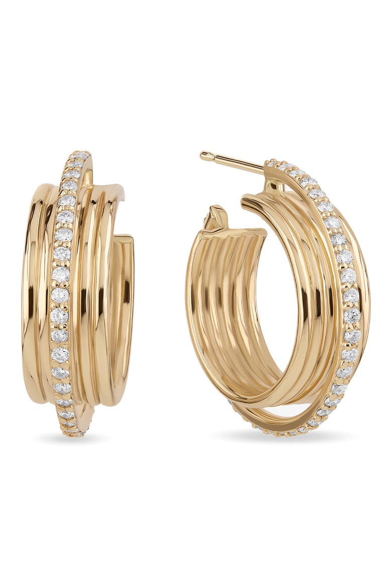 Kinetic 14K Gold Diamond Huggies, Main, color, YELLOW