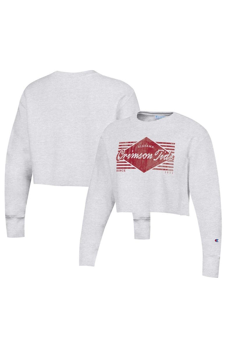 Champion Women's Champion Heather Gray Alabama Crimson Tide Reverse Weave Cropped Pullover Sweatshirt, Main, color, Heather Gray