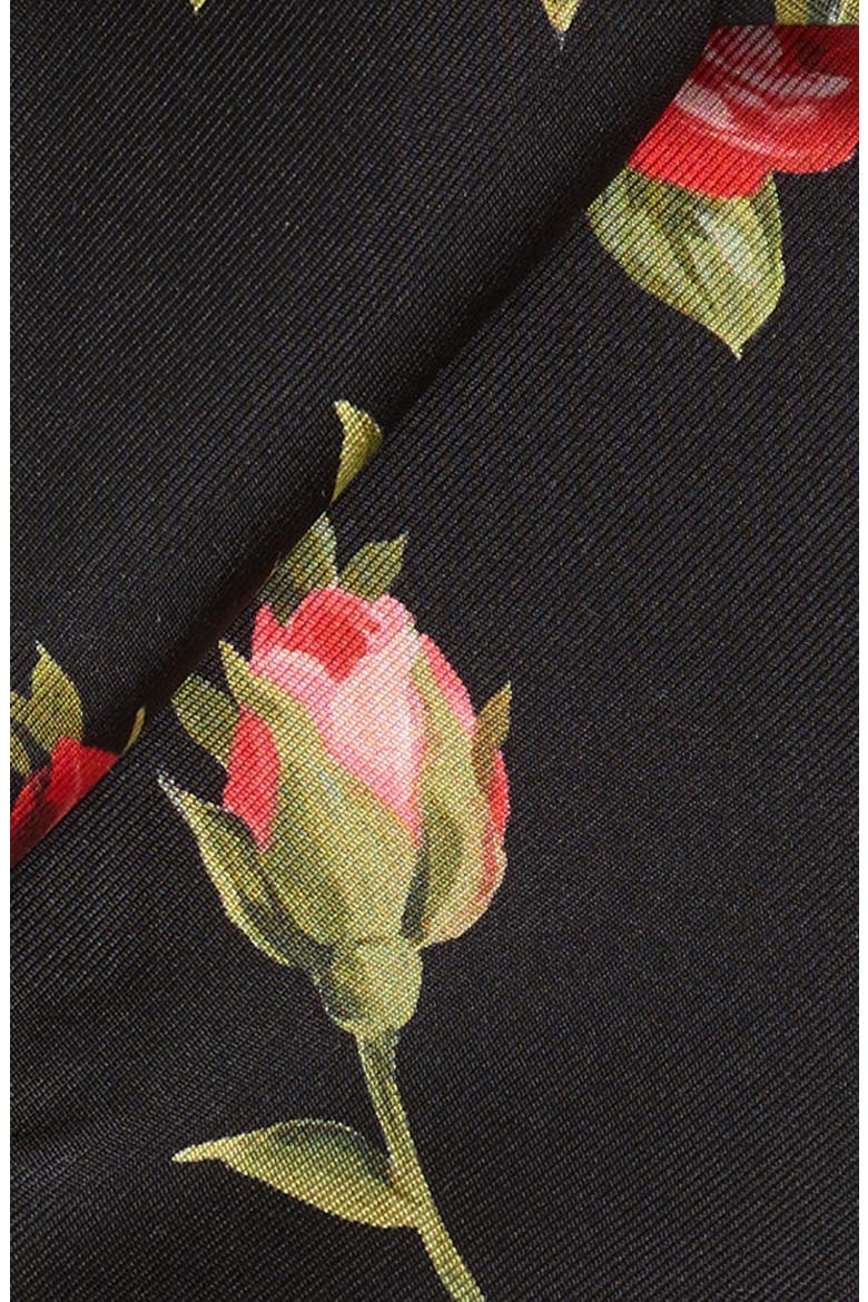 Rose Bouquet Silk Twill Skinny Scarf, Alternate, color, HN5ZN BOUQUET ROSE F.NERO