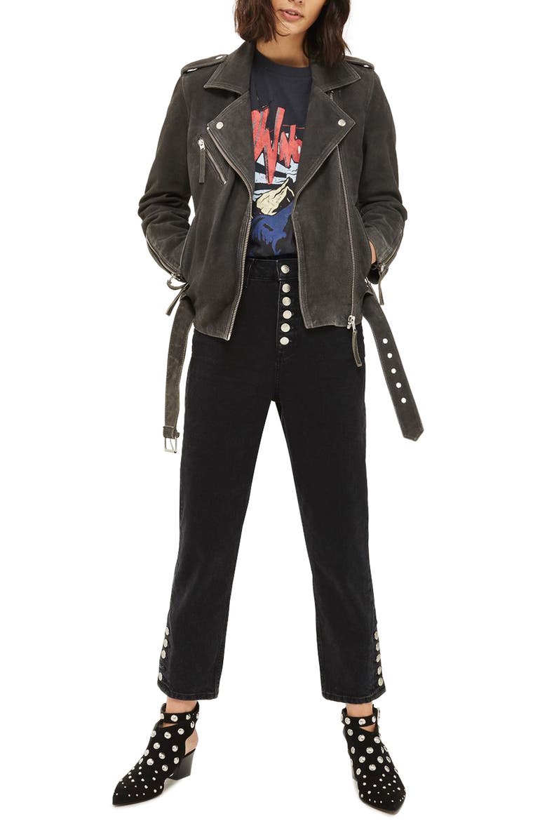 Moon Suede Biker Jacket, Main, color, GREY