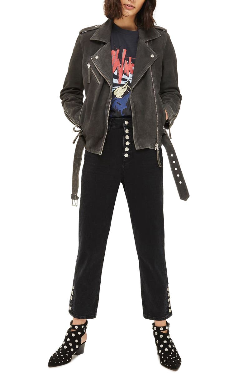 Topshop Moon Suede Biker Jacket, Main, color, 