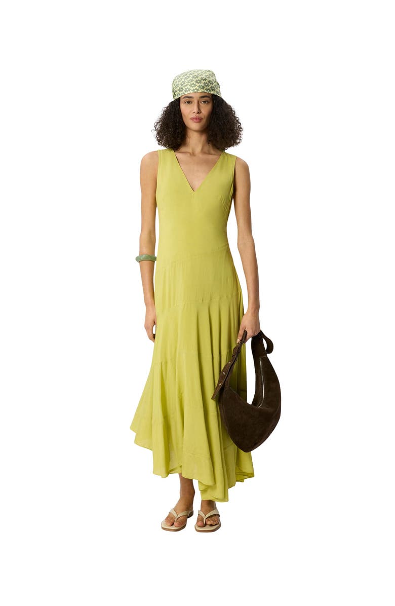 Whistles V-Neck Tiered Sleeveless Midi Dress, Main, color, Pale Green