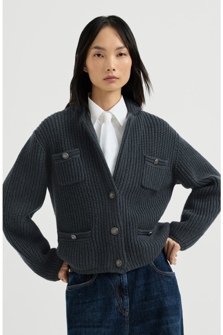Cashmere Feather yarn English rib cardigan, Main, color, Blue
