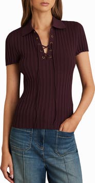 Reiss Poppy Lace-Up Polo Sweater