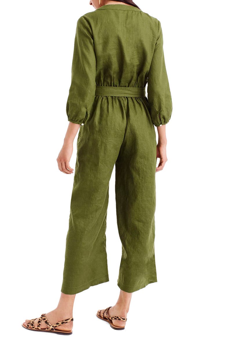 Point Sur Faux Wrap Linen Jumpsuit, Alternate, color, DARK SEAWEED