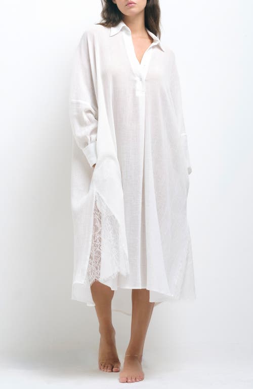 Andine Lalo Bastia Lace Trim Long Sleeve Nightgown In White