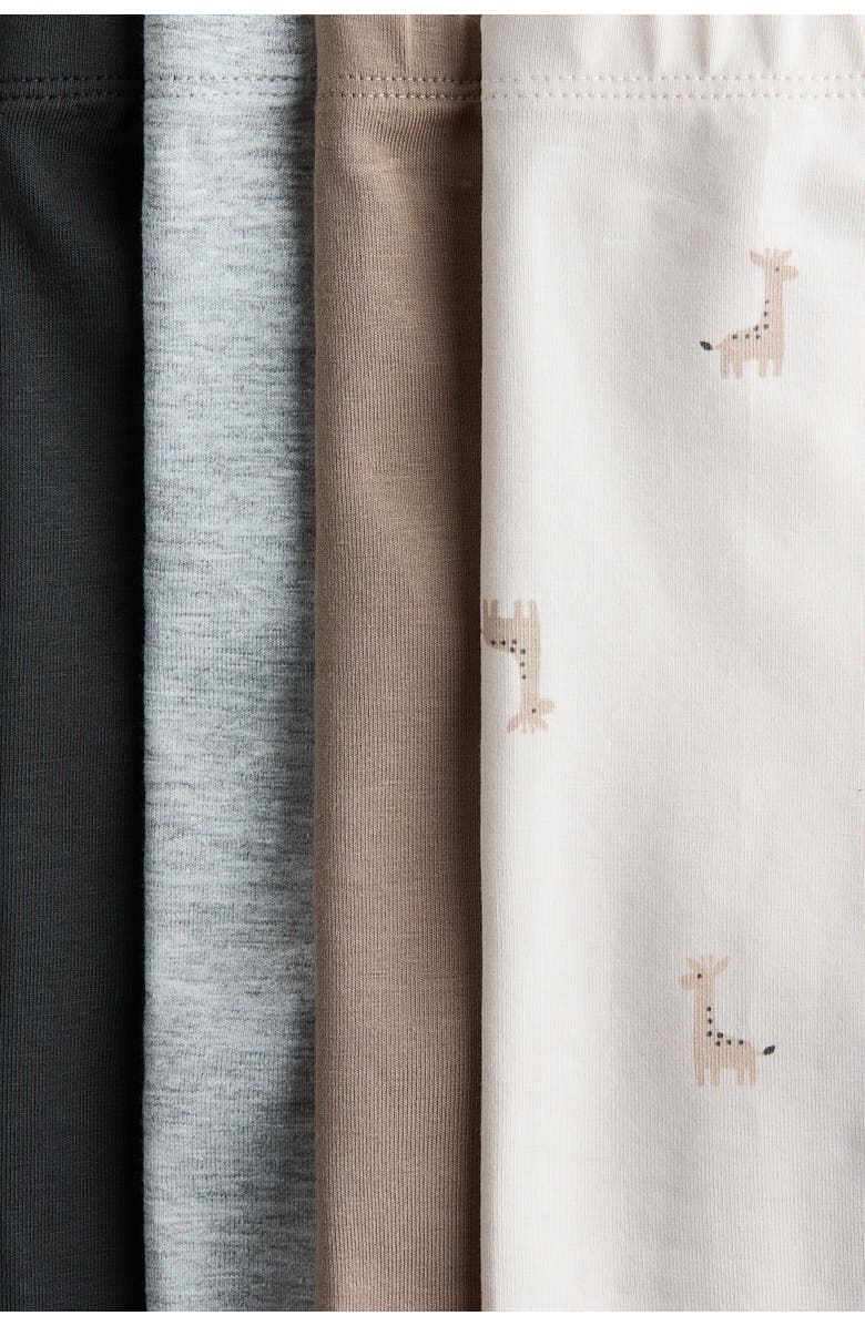 H&M 4-pack cotton jersey leggings, Alternate, color, Beige/Giraffes