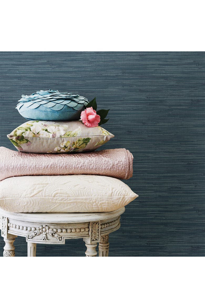 Navy Grassweave Peel & Stick Wallpaper, Alternate, color, BLUE