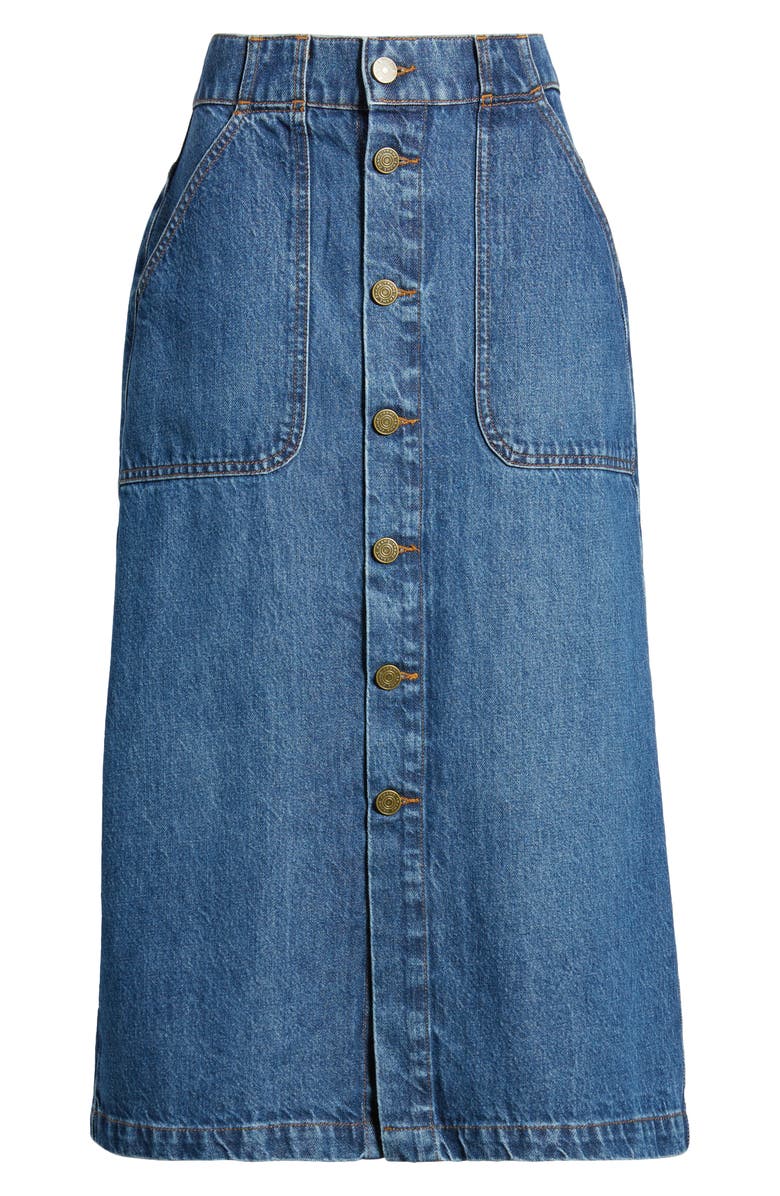 FRAME Modern Pocket Button Front Midi Denim Skirt, Alternate, color,