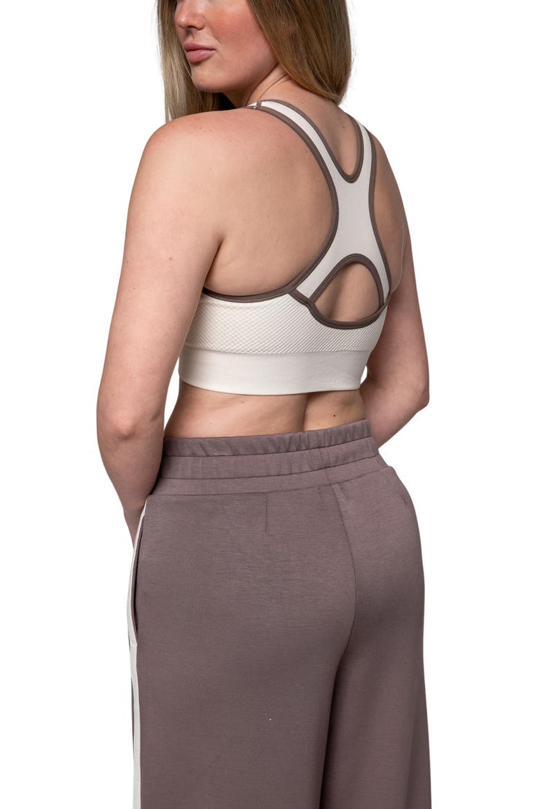 Peak Point Performance Contrast Binding  Bra, Alternate, color, Antique White/Iron