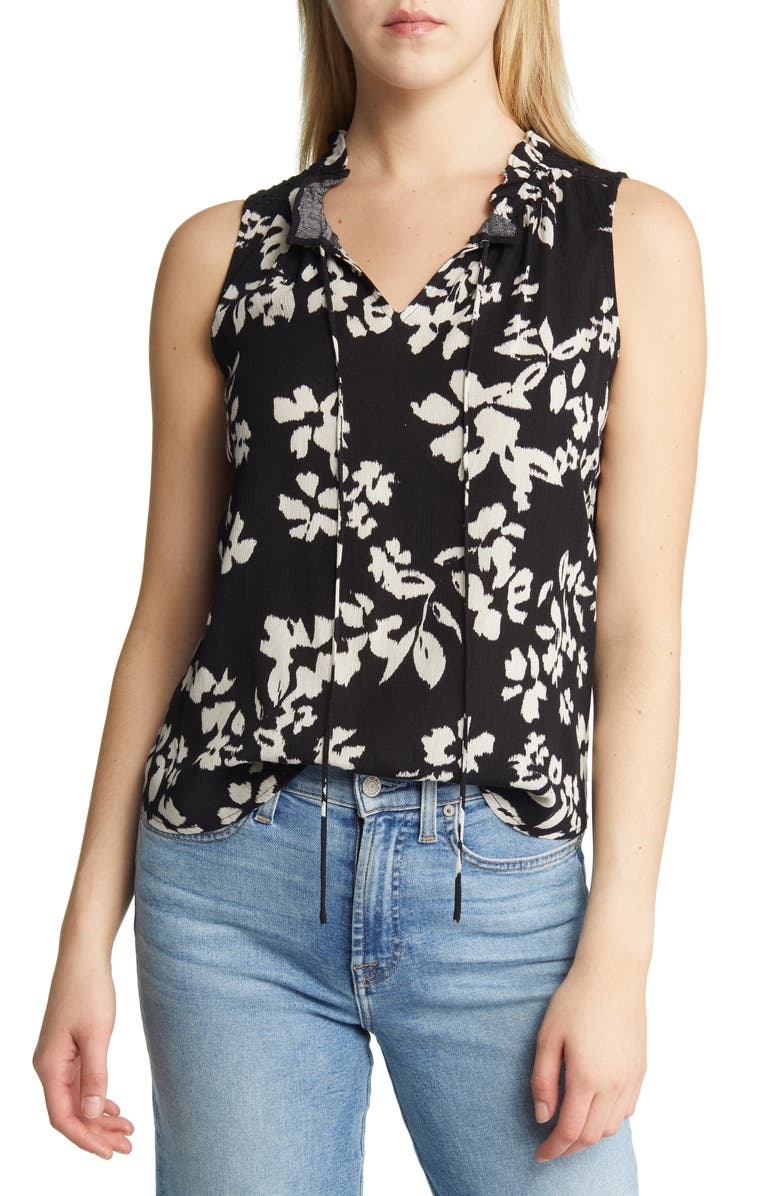 Bobeau Crochet Shoulder Split Neck Blouse, Main, color, 