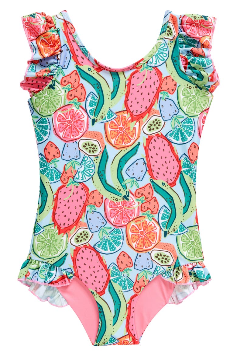 Kids' Ice Slice Ruffles One-Piece Swimsuit, Main, color, BLUE/ GREEN/ PINK MULTI
