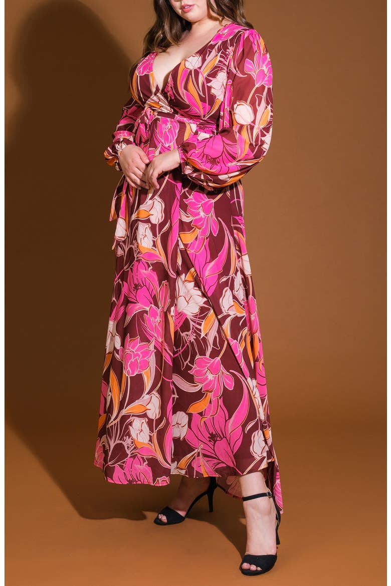 Long Sleeve Tiered Maxi Wrap Dress, Alternate, color, BURGUNDY